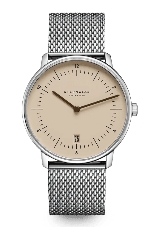Sternglas Naos Quarz 38mm Armbanduhr Sandbraun • Schlichtes Bauhaus-Design • Deutsches Qualitätsquarzwerk