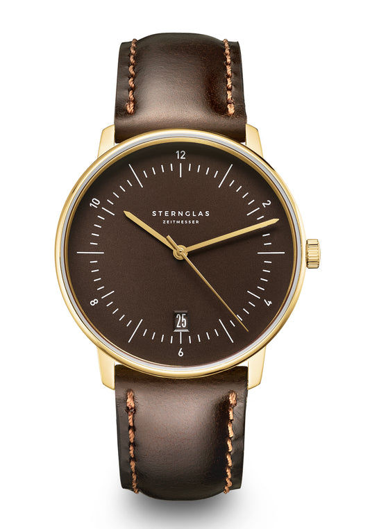 Sternglas Naos Edition Heritage Espresso Bridle Herren Armbanduhr • Bauhaus-Design • Lederarmband