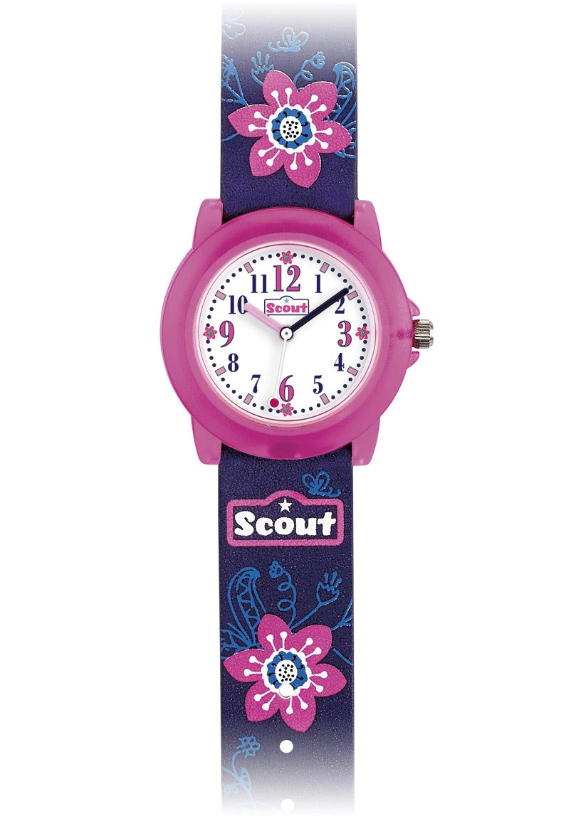 Scout Crystal Blüten 305.028 Kinderuhr Violett • Mineralglas • Blumenmotiv-Armband