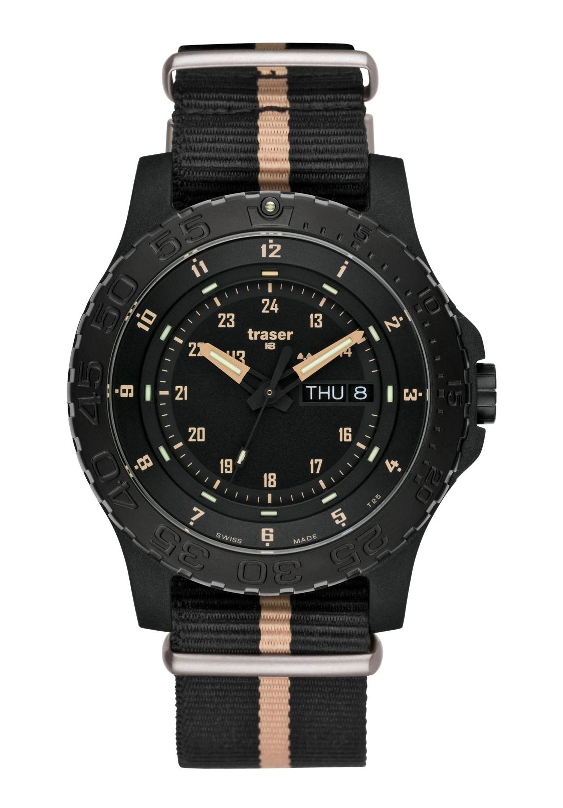Traser Militäruhr Sand NATO-Band Schwarz/Sand • Tritium-Beleuchtung • Robuste Militär-Armbanduhr