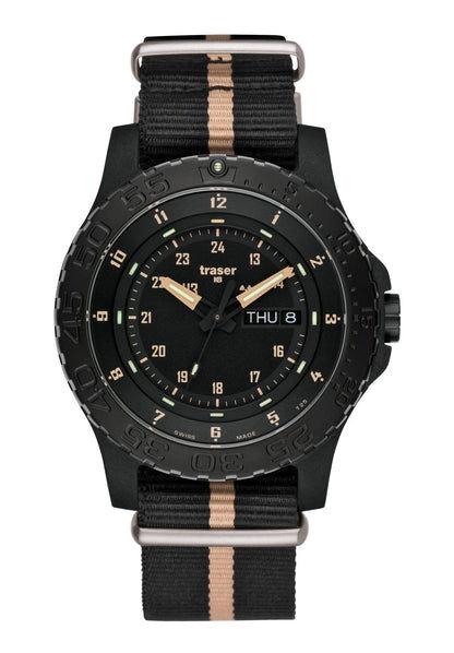 Traser Militäruhr Sand NATO-Band Schwarz/Sand • Tritium-Beleuchtung • Robuste Militär-Armbanduhr
