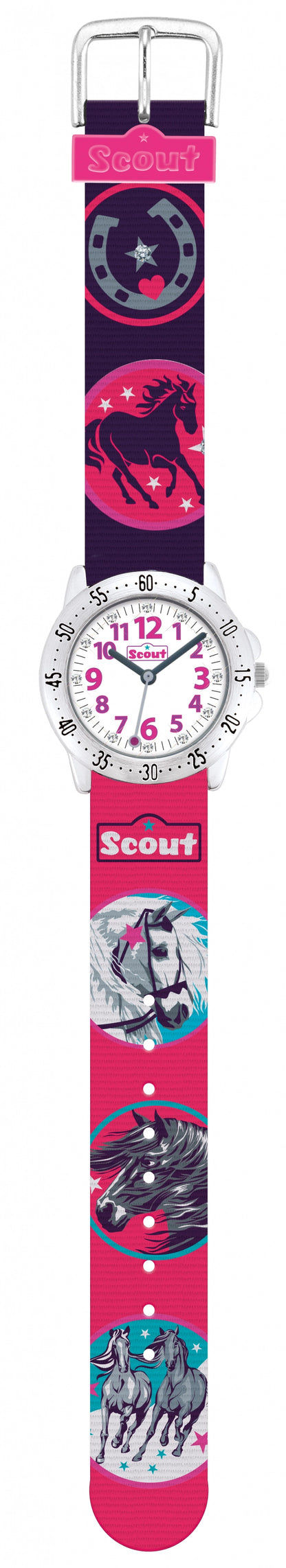 Scout Action Girls 280378015 Mädchen Armbanduhr Rosa • Pferdemotiv • Textilband, Bild 2
