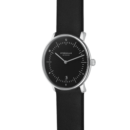 Sternglas Naos Quarz 38mm Armbanduhr Schwarz • Schlichtes Bauhaus-Design • Mineralglas, Bild 3