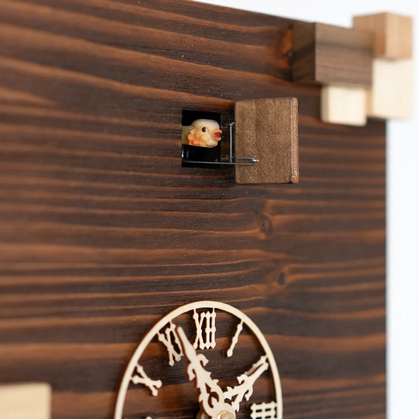 Rombach & Haas KUBUS CUBK3-10 Wall Clock Brown/Natural • Mechanical 8-Day Movement • Hand-Carved Wooden Cuckoo