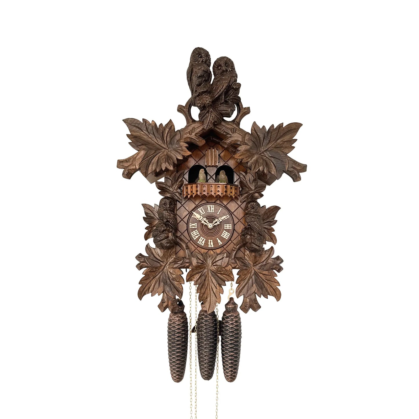 Rombach & Haas TRADITION 4560-N Wall Clock Dark Wood • Mechanical 8-Day Movement • Hand-Carved Owl Clock