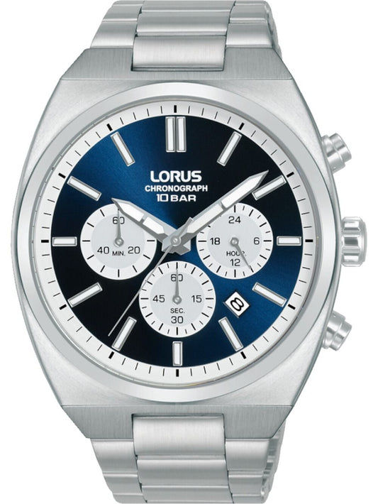 Herren-Chronograph-Armbanduhr: blaues Zifferblatt, silbernes Edelstahlband, Chronograph-Subdials