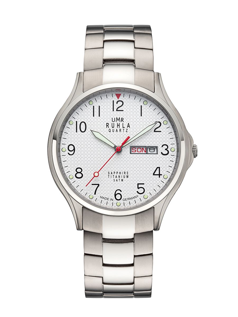 UMR Ruhla RUHLA-Classic RCL90408 Herrenuhr Silber • Saphirglas • Titan-Gehäuse und -Armband