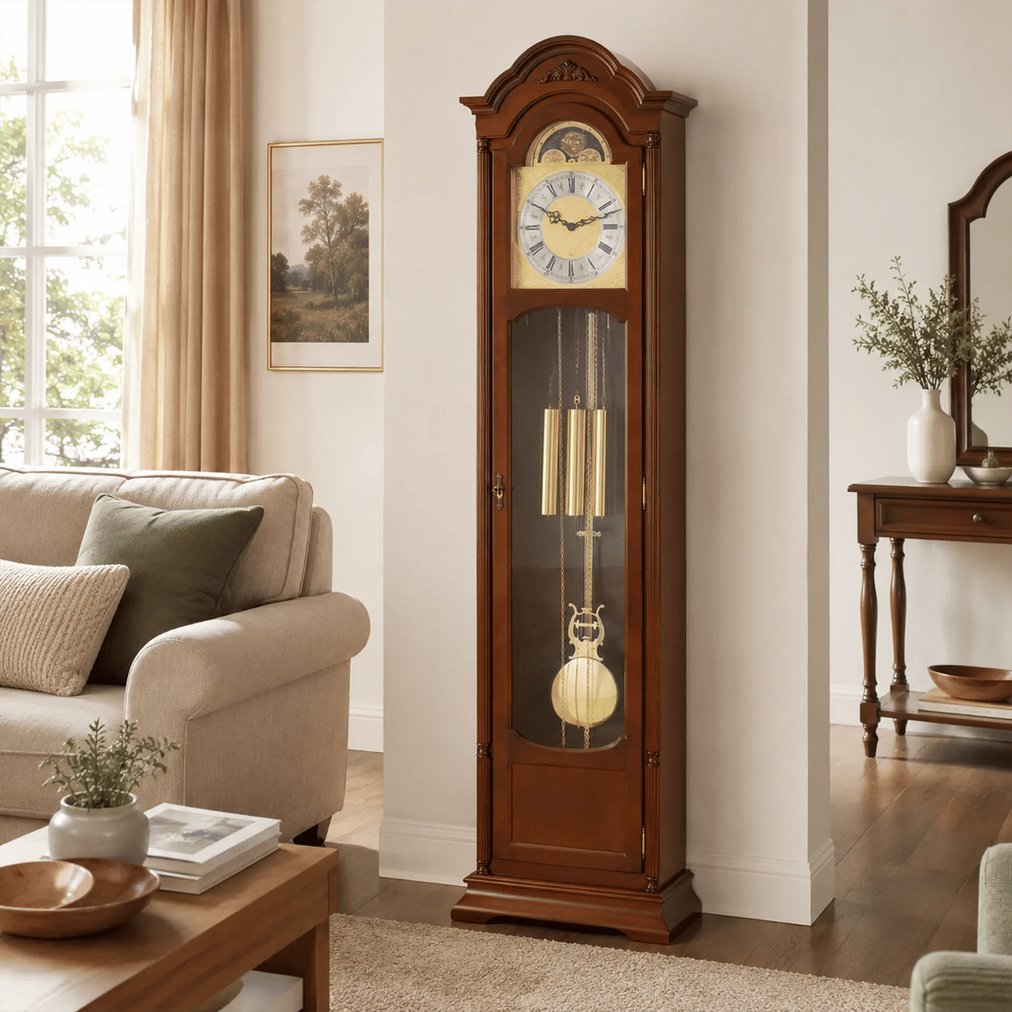 Hermle Grandfather Clock 196x48.5x25 cm Wood • Westminster Chime • Moon Phase Display