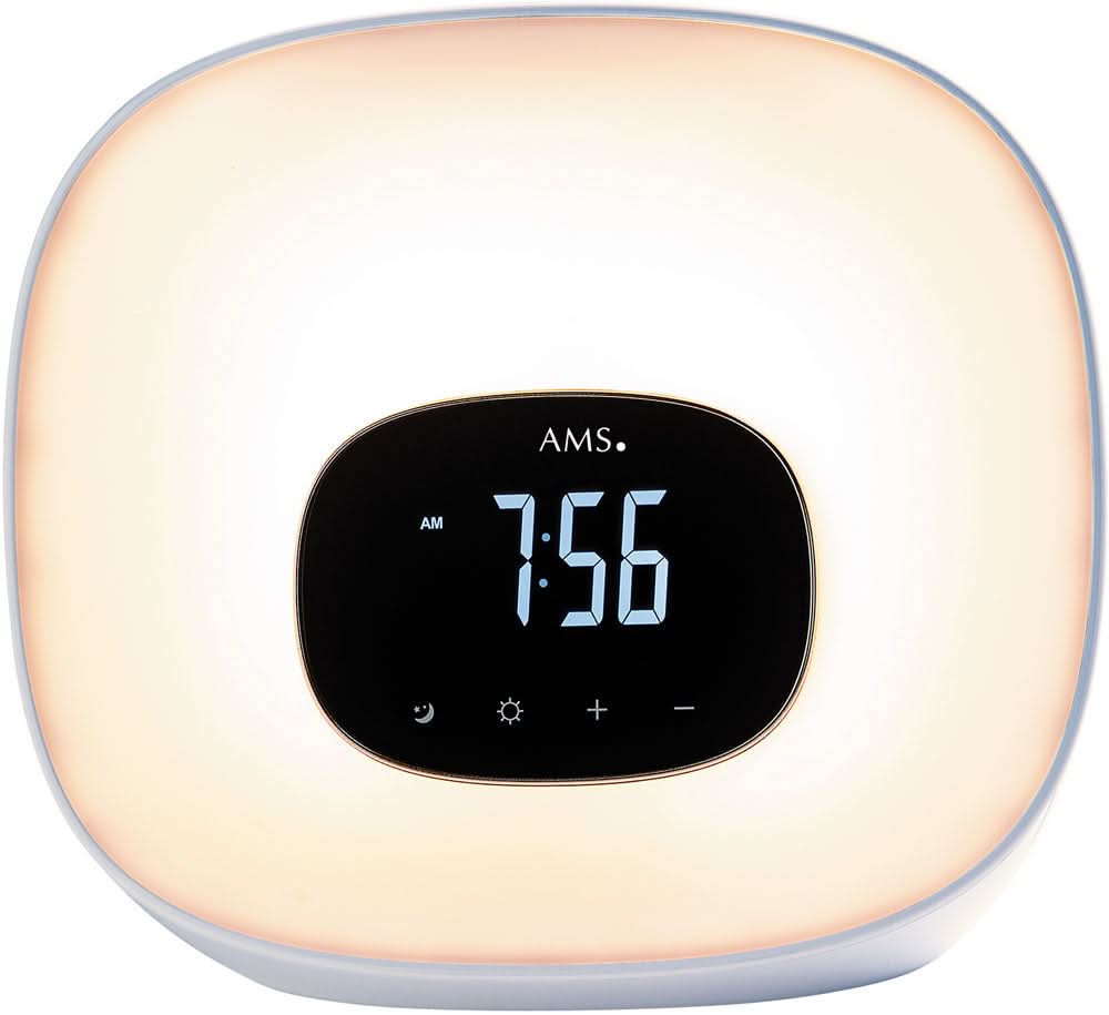 AMS Modern Alarm Clock 20x17x12cm Plastic • Sunrise light • FM Radio