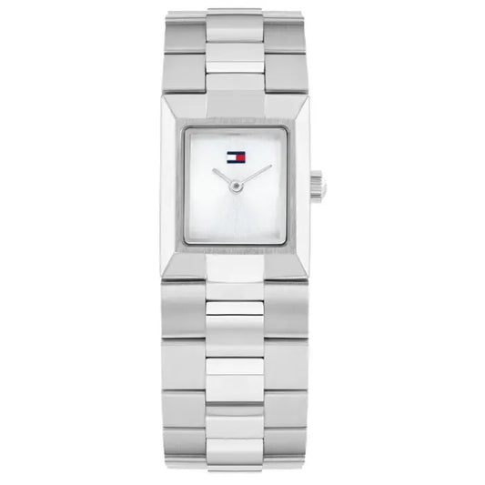 Tommy Hilfiger TH1782786 Damen Armbanduhr Silber • Eckiges Gehäuse mit Mineralglas • Edelstahlarmband