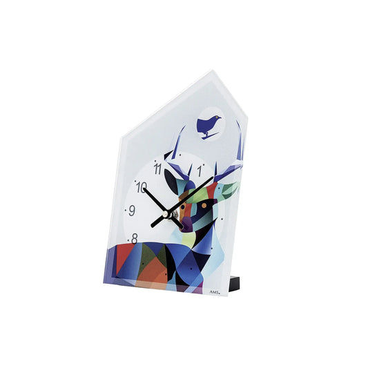 AMS T1252 Table Clock Blue • Quartz Movement • Stag Design with Acrylic Glass