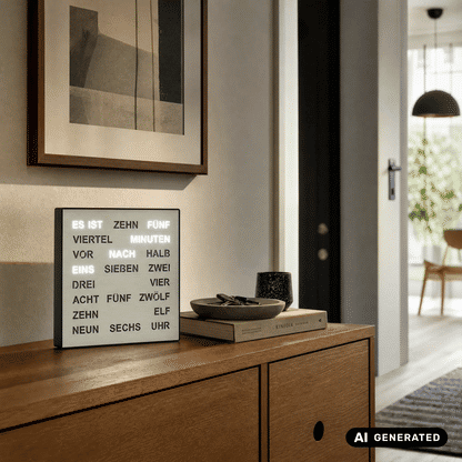 AMS T1245 Wall Clock Aluminum • Word Clock with LED Display • Mains and Wall Operation