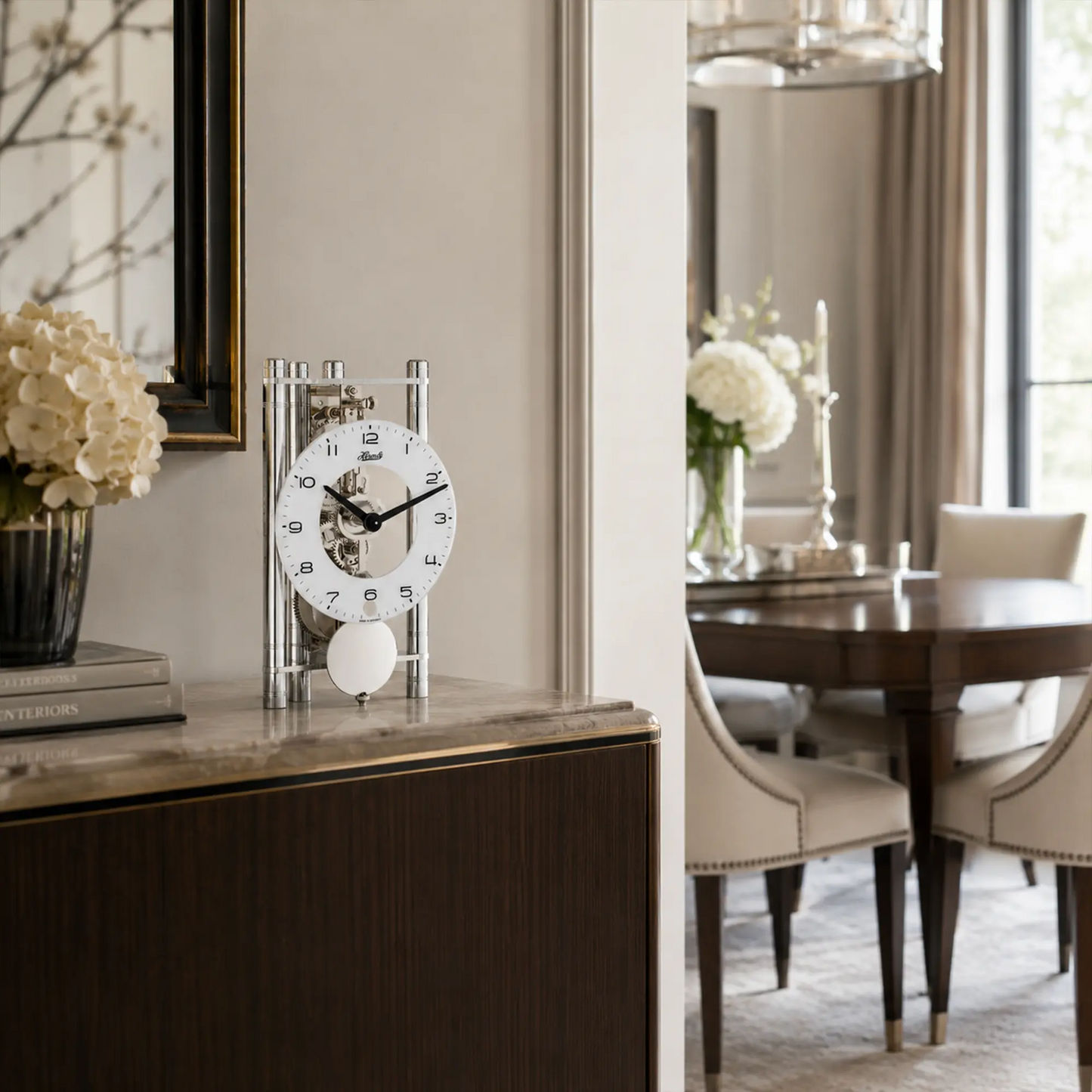 Hermle Table Clock 19.5x11x9 cm Aluminum • Mechanical Skeleton Movement • Puristic Design