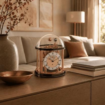 Hermle Table Clock 35x29x29 cm Wood, Glass, Brass • Tellurium Astrological Display • Westminster Chime