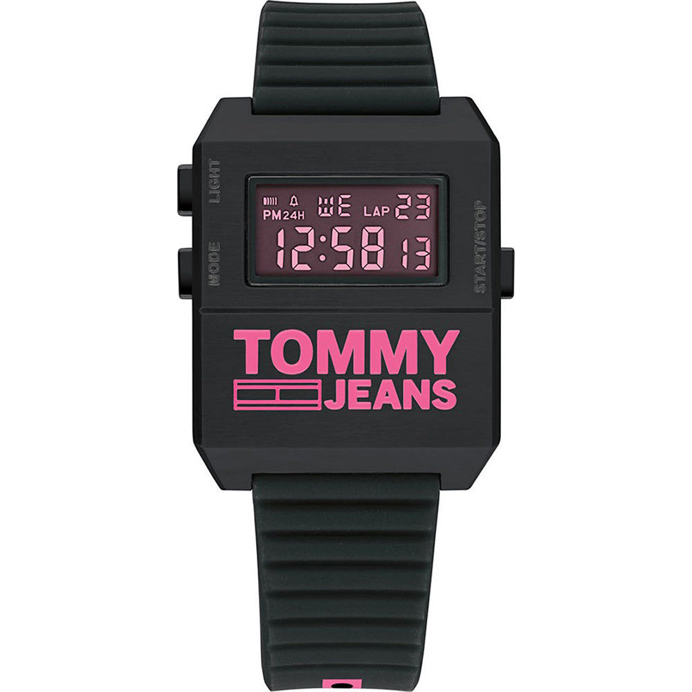 Tommy Hilfiger Jeans Herren-Armbanduhr mit digitalem LCD-Display und schwarzem Band