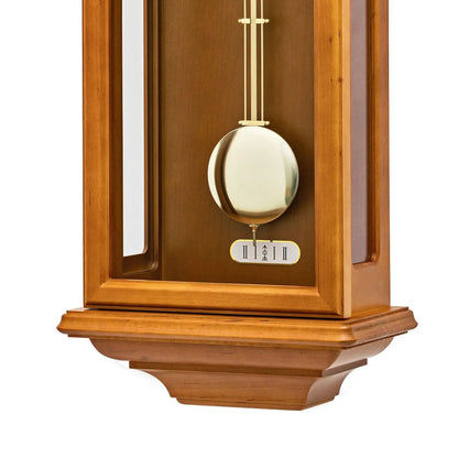 AMS Regulator-Wanduhr aus massivem Holz mit rundem Pendel und Sichtfenster