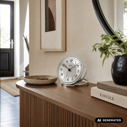 AMS Radio-Controlled Table Clock F5178 Silver • Radio-Controlled Movement • Mineral Glass