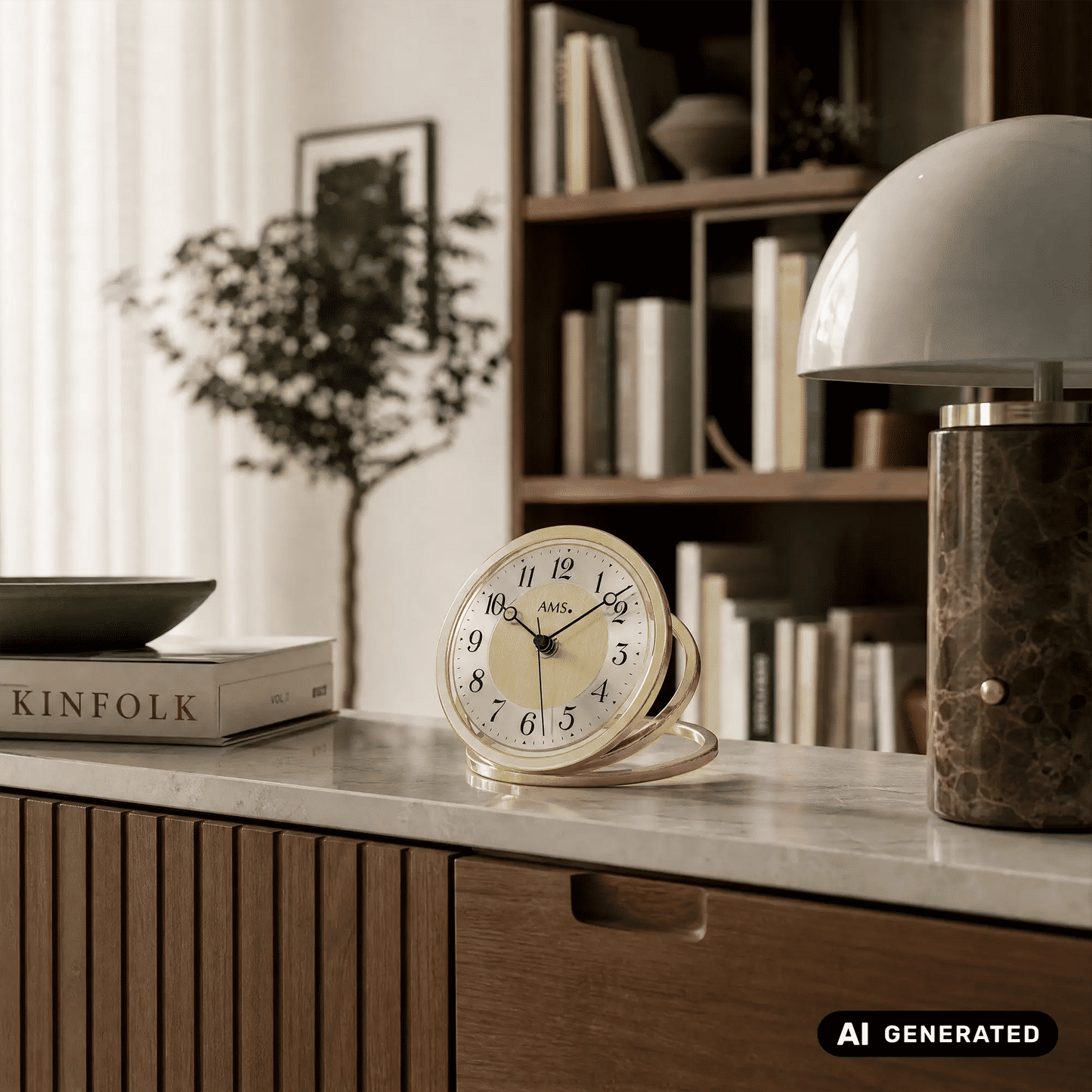 AMS F5179 Table Clock Brass • Radio-Controlled Movement • Mineral Glass
