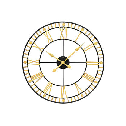 XXL-Wanduhr, rundes schwarzes Gehäuse mit goldenen Ziffernmarkierungen und drei Zeigern
