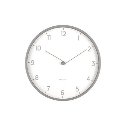 Karlsson Wanduhr rund, weißes Zifferblatt mit Ziffern und dunkelgrauem Rahmen