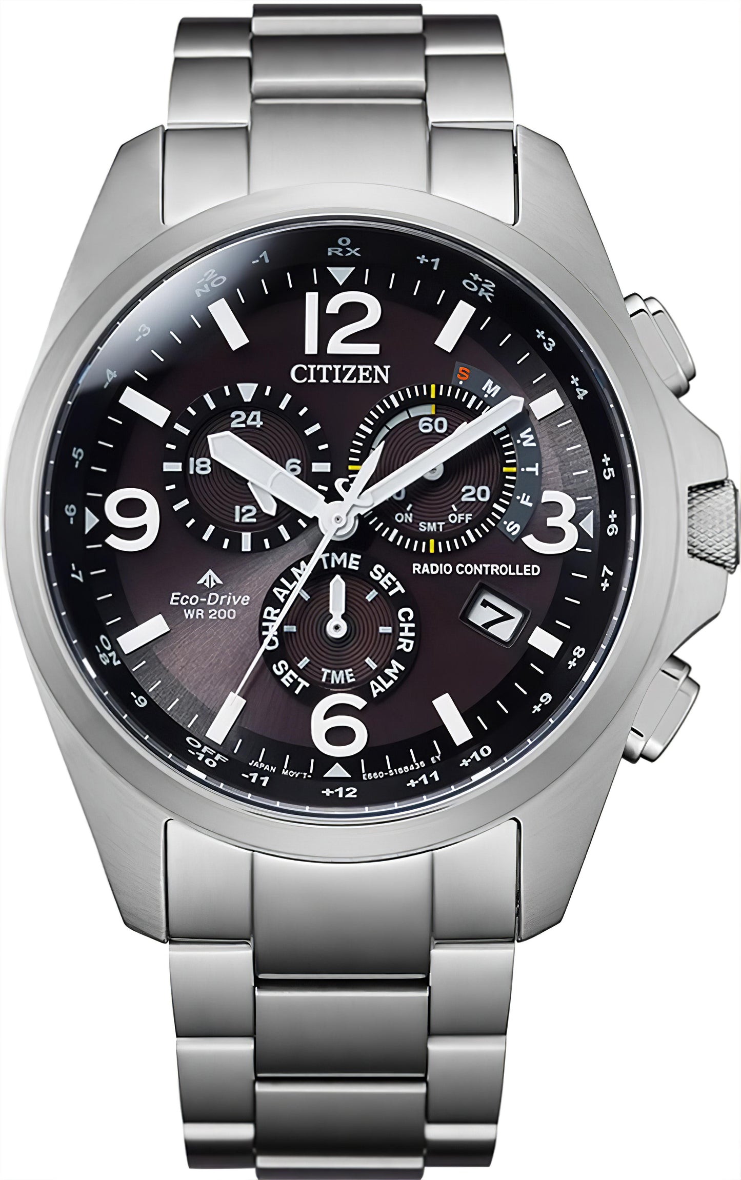 Citizen Promaster Sky Armbanduhr mit silbernem Edelstahlband und schwarzem Zifferblatt
