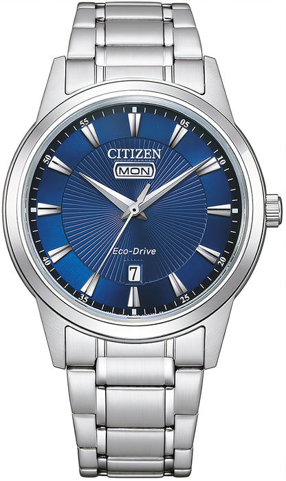 Citizen Herrenuhr mit blauem Zifferblatt, Eco-Drive, Edelstahlarmband