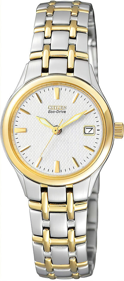 Citizen Eco-Drive Damenuhr, Solar, zweifarbiges Metallband, weißes Zifferblatt
