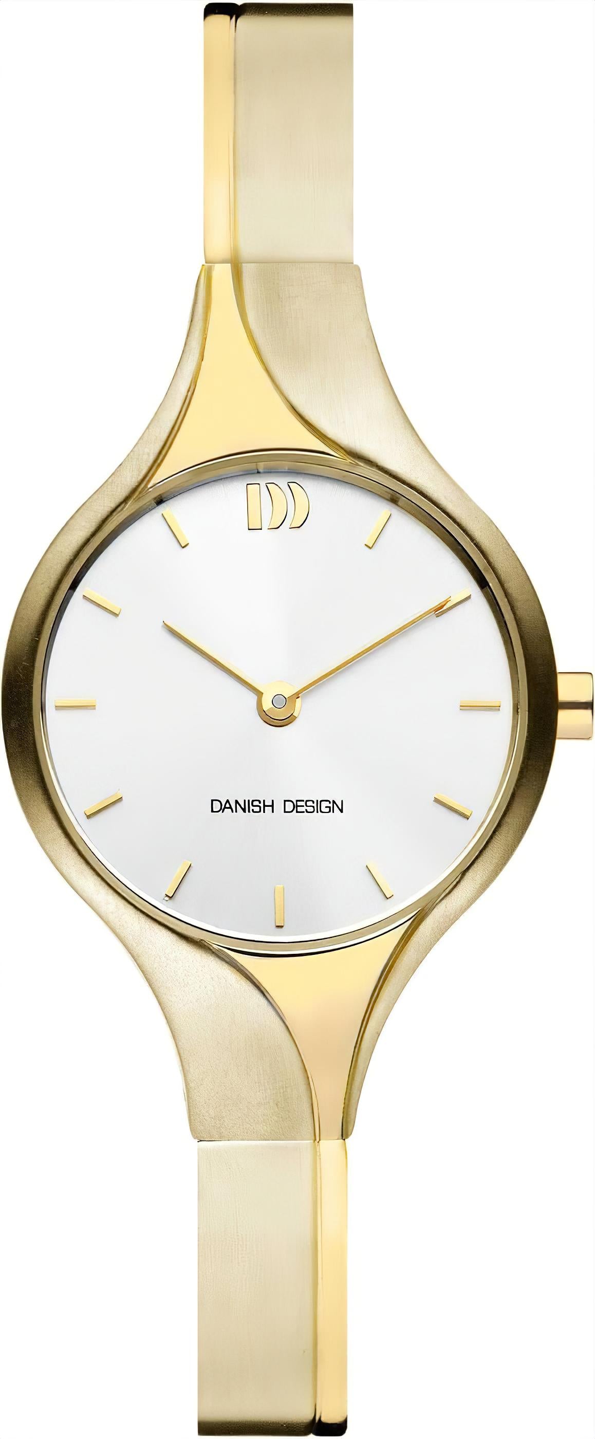 Damenuhr aus Titan mit goldfarbenem Armband und weißem Zifferblatt, Strichindizes