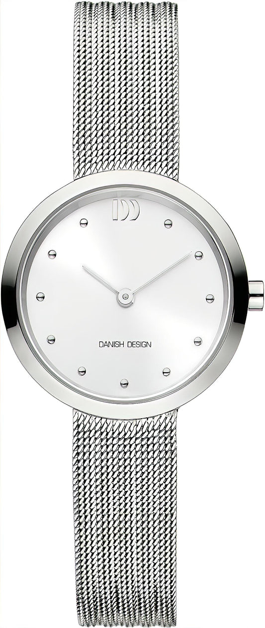 Danish Design Damenuhr mit rundem silbernem Zifferblatt und Stahl-Mesharmband, minimalistisches Design