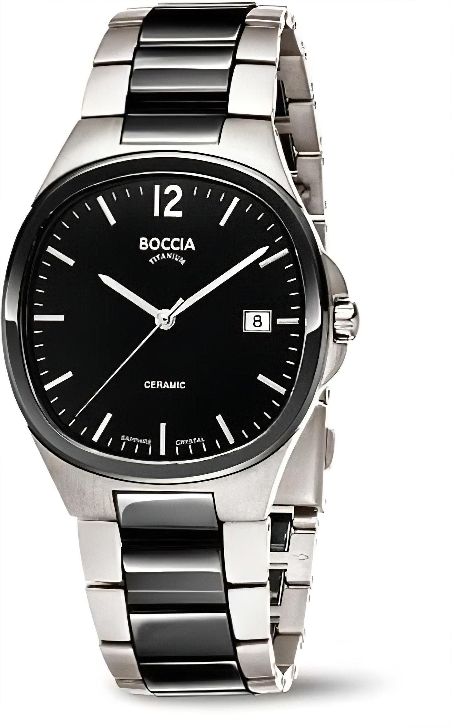 Boccia Herrenarmbanduhr mit schwarzem Zifferblatt und Edelstahlband