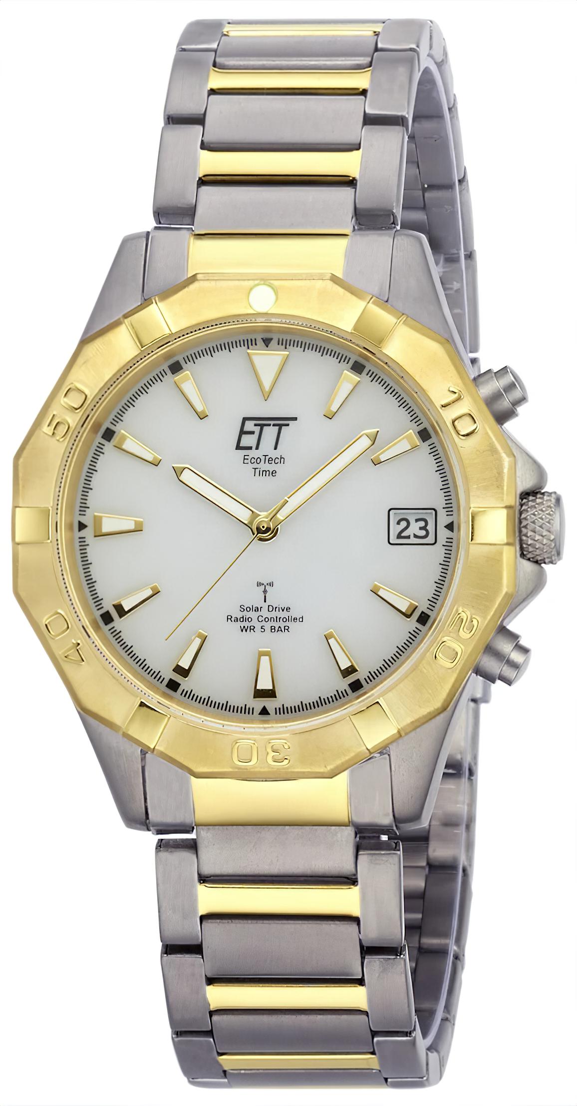 Herren-Solaruhr aus Titan mit zweifarbigem Armband, weißem Zifferblatt und Datumsanzeige 23