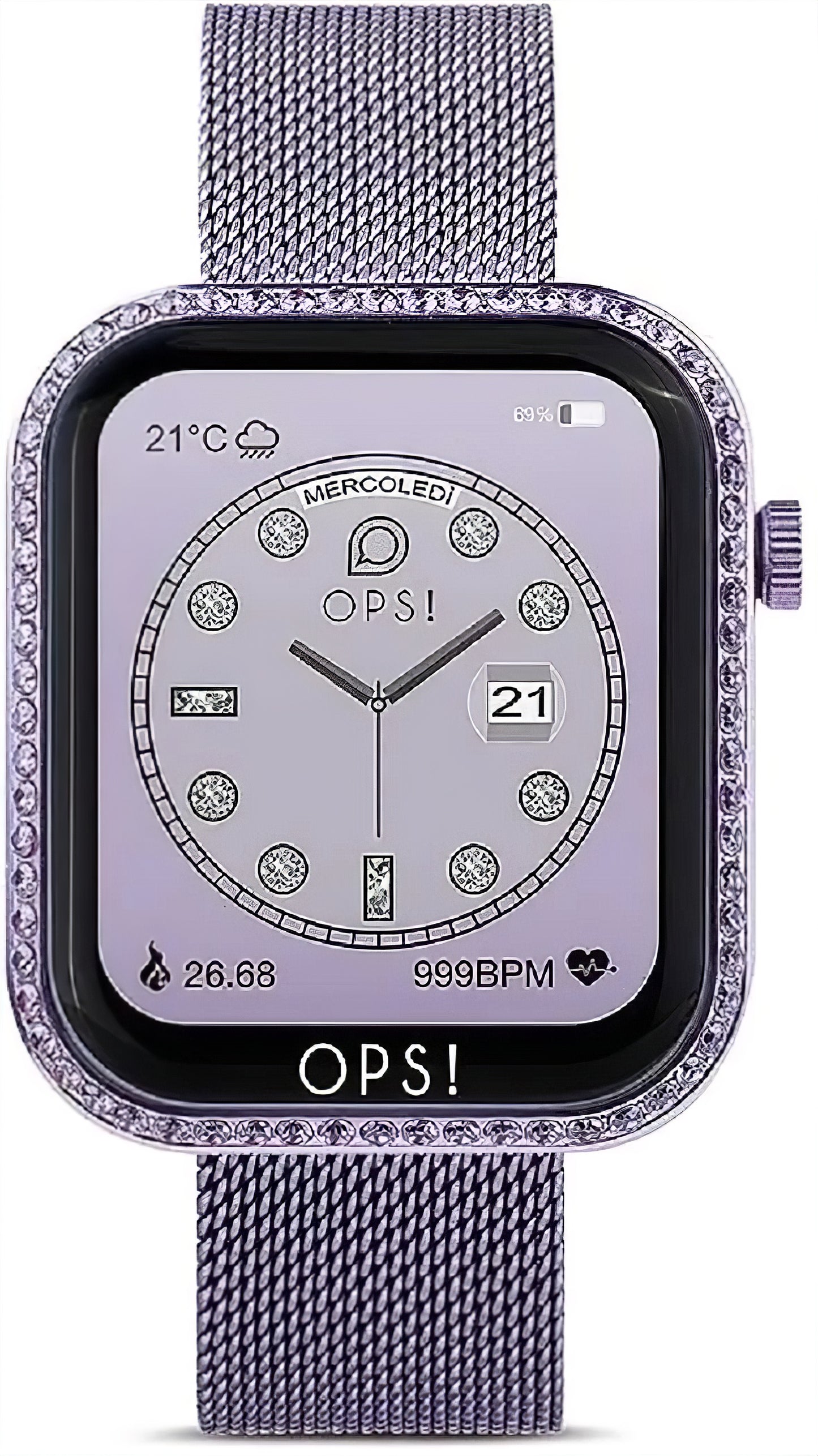 Unisex-Smartwatch OPS! mit silberfarbenem Gehäuse und blauem Metall-Meshband