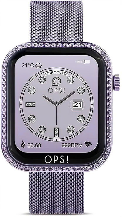 Unisex-Smartwatch OPS! mit silberfarbenem Gehäuse und blauem Metall-Meshband
