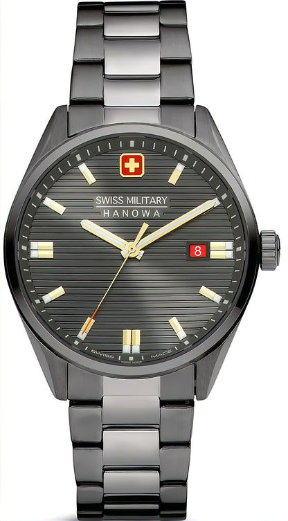 Swiss Military Hanowa Afterburn Herrenarmbanduhr, dunkles Zifferblatt, Metallarmband