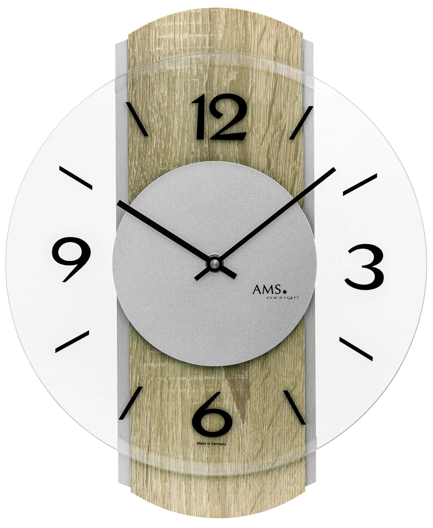 AMS Wall Clock 34x27 cm Wood, Aluminum • Modern Design • Precise Quartz Movement