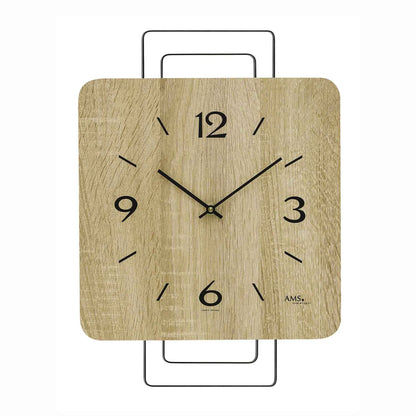 AMS W9692 Wall Clock Sonoma Oak • Quartz Movement • Metal Design