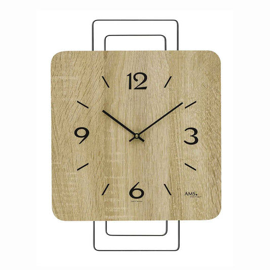 Wanduhr mit Holzoptik Sonoma-Eiche, schwarzem Zifferblatt, arabischen Ziffern und Zeigern