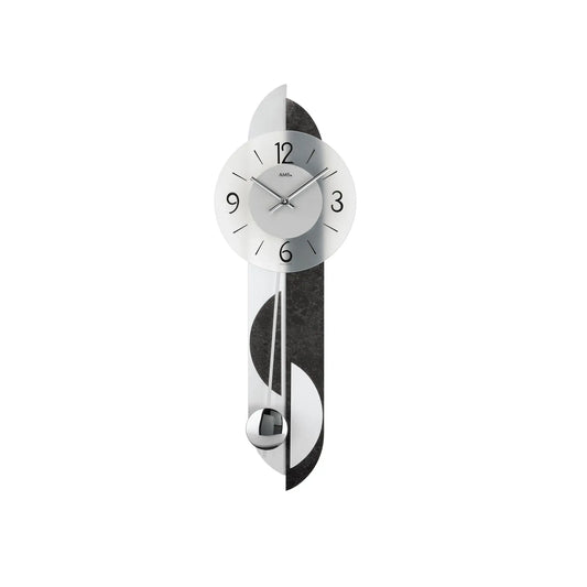 AMS W7299 Wall Clock Slate/Silver • Quartz Pendulum Movement • Mineral Glass