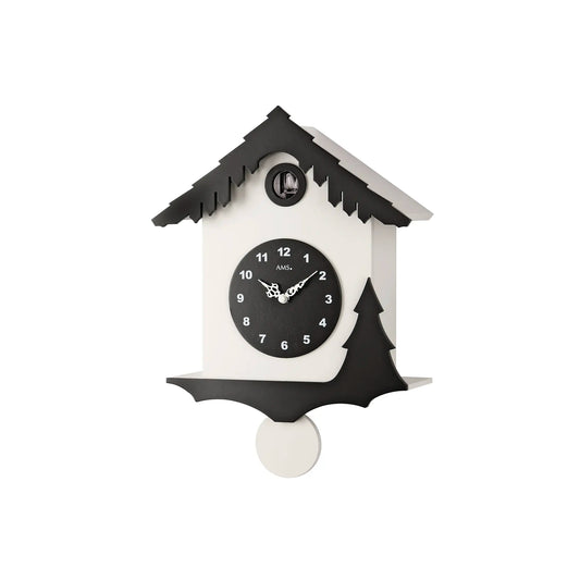 AMS Tuningen W7391 Wall Clock Black/White • Quartz Pendulum Movement • Cuckoo Call with Night Shut-off