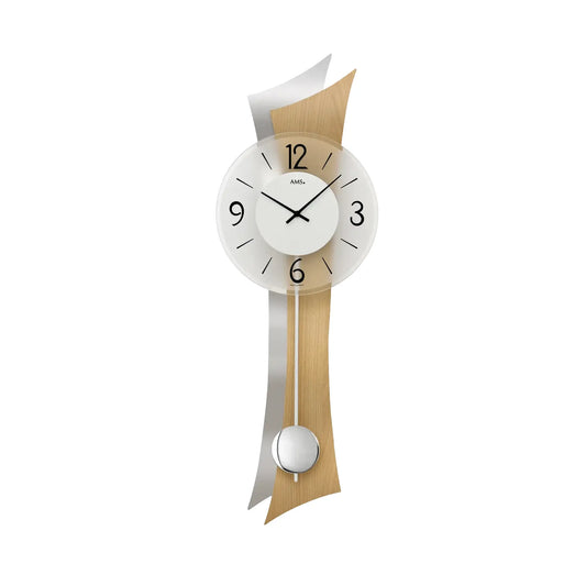 AMS W7425 Wall Clock Beech • Quartz Pendulum Movement • Mineral Glass