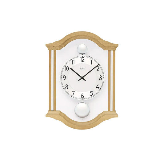 AMS Double Pendulum Clock W7447/18 Wall Clock Beech • Quartz Pendulum Movement • Solid Wood Case