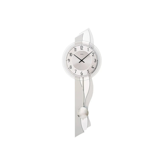 AMS W7476 Wall Clock Aluminum • Quartz Pendulum Movement • Faceted Mineral Glass