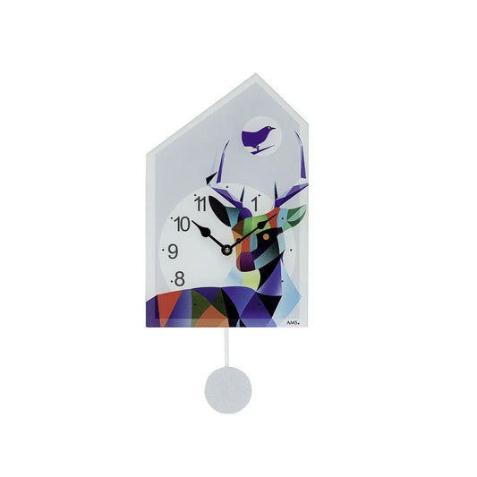 AMS W7492 Wall Clock Blue • Quartz Pendulum Movement with Melody • Manual Night Shut-off