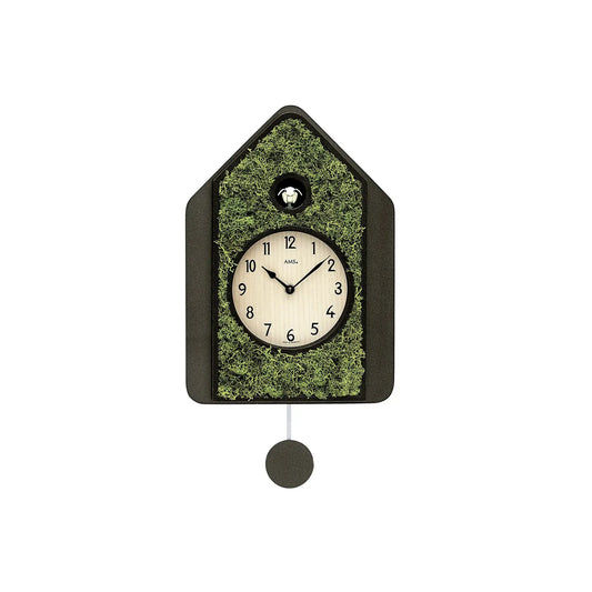AMS Design W7497 Pendulum Clock • Real Moss Inlay • Quartz Movement with Cuckoo Call
