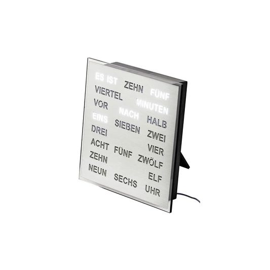 Zegar stołowy i ścienny AMS T1242 z aluminium • Zegar słowny LED • Zasilanie sieciowe z adapterem 220V