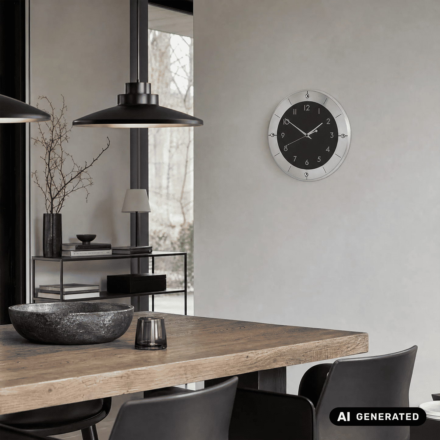 Zegar ścienny AMS W9449 srebrny • Fasetowane szkło mineralne • Szlifowane aluminium
