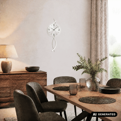 Wanduhr mit rundem Ziffernblatt, Holzgehäuse und facettiertem Mineralglas