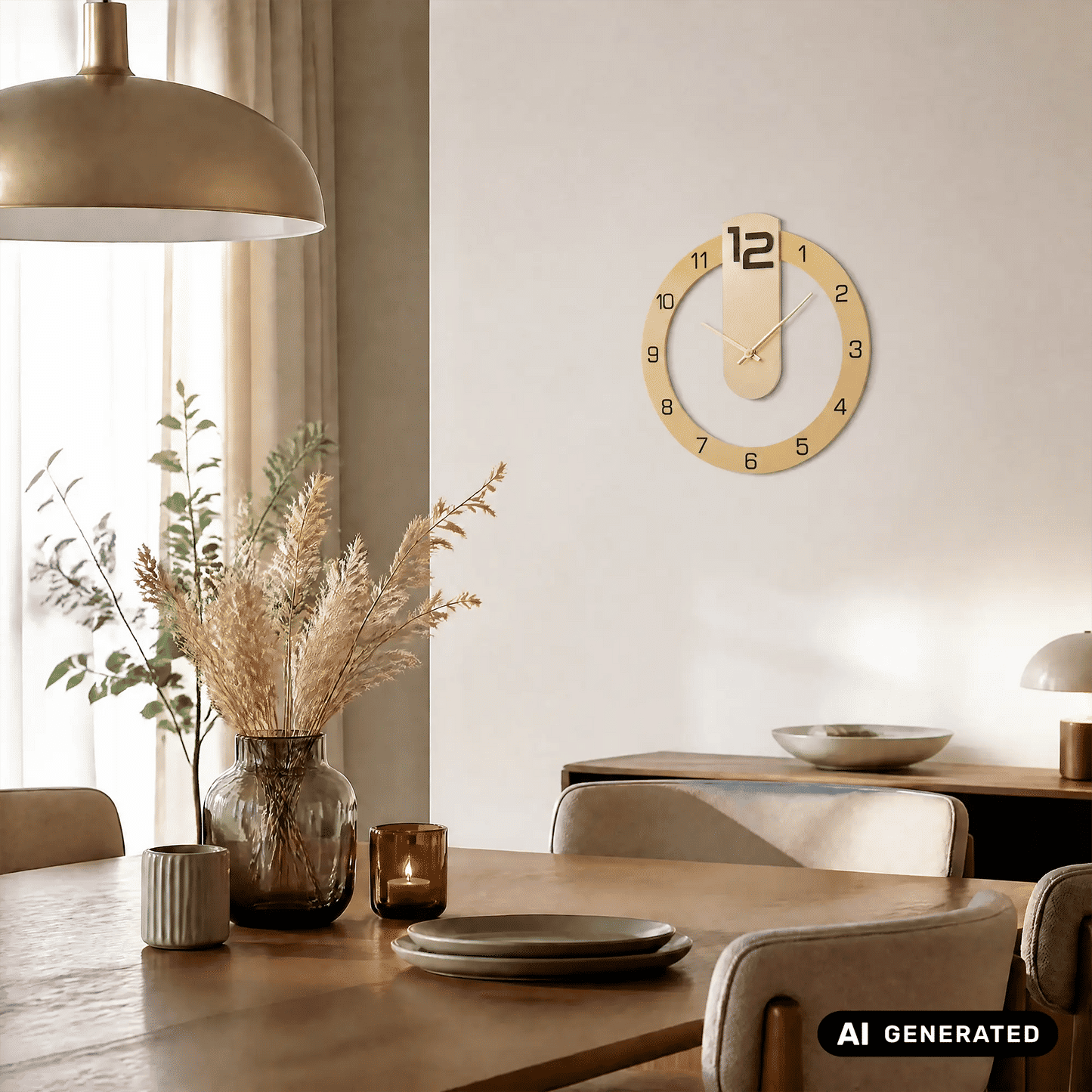 Wanduhr mit rundem Mineralglas-Zifferblatt und messingfarbenem 3D-Ziffernring