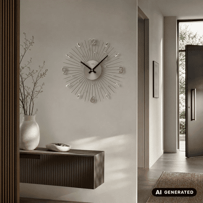 Wanduhr mit anthrazitfarbenem Rundzifferblatt, Metallstäben und schwarzen Zeigern