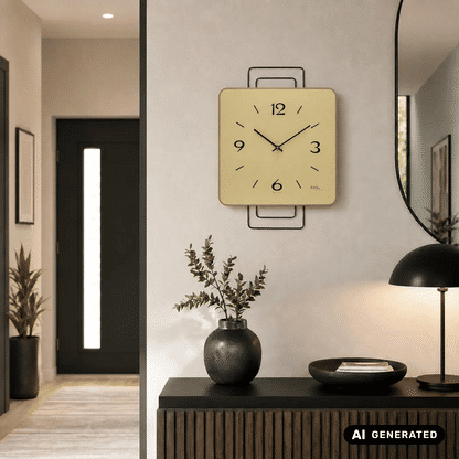 AMS Wanduhr aus Messing mit Metall-Design, quadratisches Ziffernblatt und schwarzen Zeigern